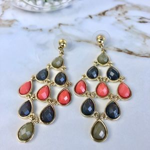 Chandeliers Earrings Coral, Green & Grey